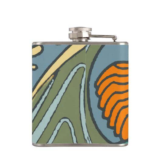 Blue Ocean Waves Nautilus Seashell Patroon Nouveau Heupfles (Achterkant)