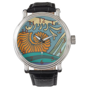 Blue Ocean Waves Nautilus Seashell Patroon Nouveau Horloge