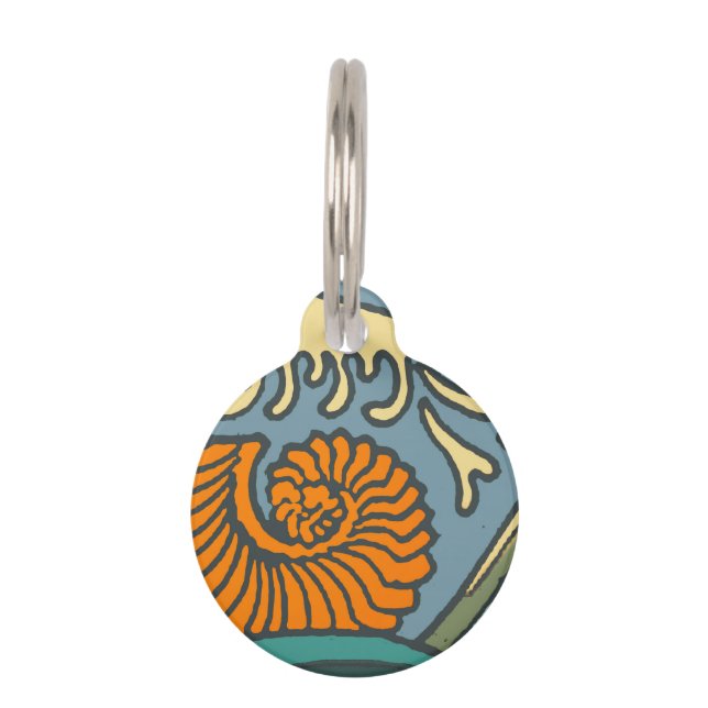 Blue Ocean Waves Nautilus Seashell Patroon Nouveau Huisdierpenning (Voorkant)