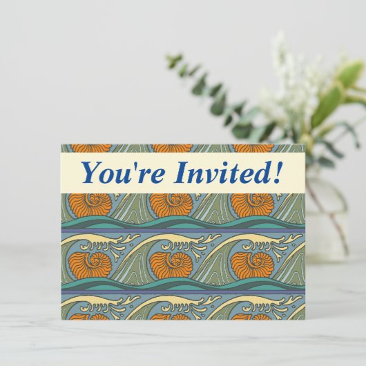 Blue Ocean Waves Nautilus Seashell Patroon Nouveau Kaart (Staand voorkant)