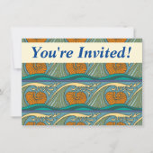 Blue Ocean Waves Nautilus Seashell Patroon Nouveau Kaart (Voorkant)