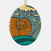 Blue Ocean Waves Nautilus Seashell Patroon Nouveau Keramisch Ornament (Rechts)