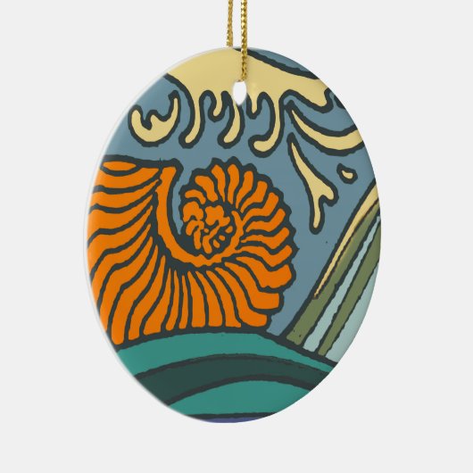 Blue Ocean Waves Nautilus Seashell Patroon Nouveau Keramisch Ornament (Rechts)