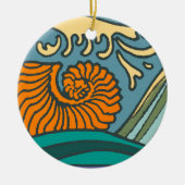 Blue Ocean Waves Nautilus Seashell Patroon Nouveau Keramisch Ornament (Voorkant)