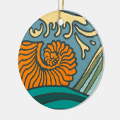 Blue Ocean Waves Nautilus Seashell Patroon Nouveau Keramisch Ornament (Links)