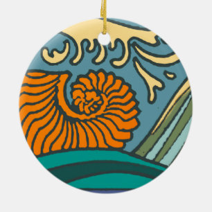 Blue Ocean Waves Nautilus Seashell Patroon Nouveau Keramisch Ornament