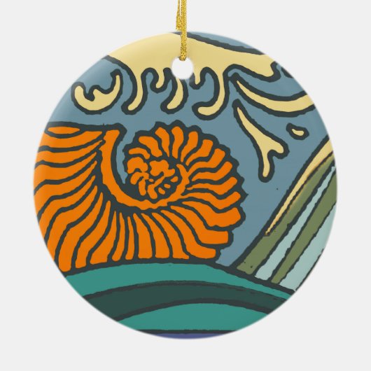 Blue Ocean Waves Nautilus Seashell Patroon Nouveau Keramisch Ornament (Achterkant)
