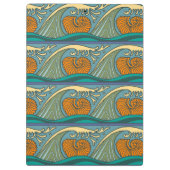 Blue Ocean Waves Nautilus Seashell Patroon Nouveau Klembord (Achterkant)