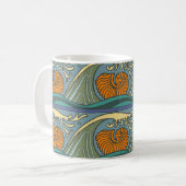 Blue Ocean Waves Nautilus Seashell Patroon Nouveau Koffiemok (Voorkant links)