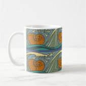 Blue Ocean Waves Nautilus Seashell Patroon Nouveau Koffiemok (Links)