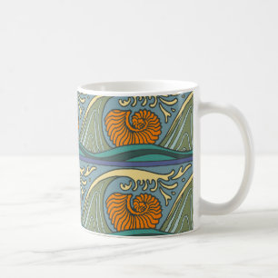Blue Ocean Waves Nautilus Seashell Patroon Nouveau Koffiemok
