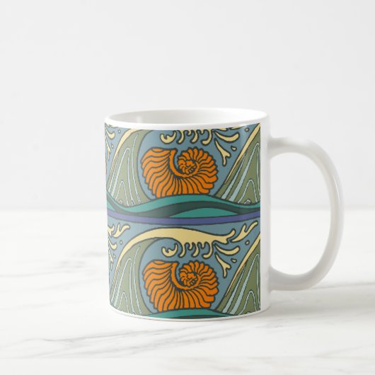 Blue Ocean Waves Nautilus Seashell Patroon Nouveau Koffiemok (Rechts)