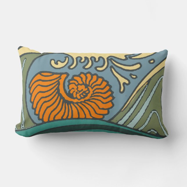 Blue Ocean Waves Nautilus Seashell Patroon Nouveau Kussen (Voorkant)
