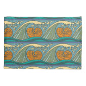 Blue Ocean Waves Nautilus Seashell Patroon Nouveau Kussensloop (Achterkant)