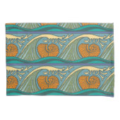 Blue Ocean Waves Nautilus Seashell Patroon Nouveau Kussensloop (Voorkant)