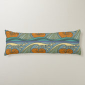 Blue Ocean Waves Nautilus Seashell Patroon Nouveau Lichaamskussen (Voorkant)