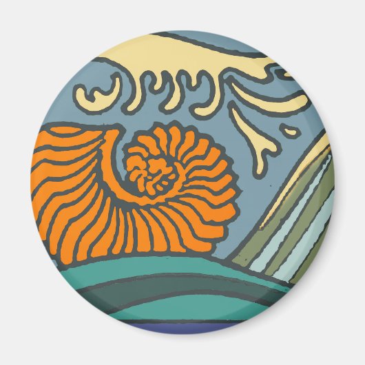 Blue Ocean Waves Nautilus Seashell Patroon Nouveau Magneet (Voorkant)