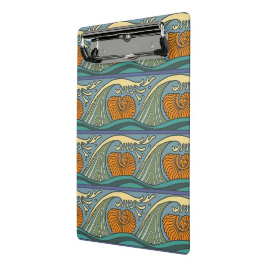 Blue Ocean Waves Nautilus Seashell Patroon Nouveau Mini Klembord (Angled2)