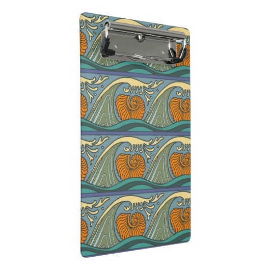 Blue Ocean Waves Nautilus Seashell Patroon Nouveau Mini Klembord (Schuin)