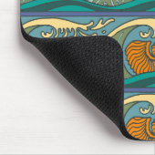 Blue Ocean Waves Nautilus Seashell Patroon Nouveau Muismat (Hoek)