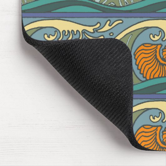 Blue Ocean Waves Nautilus Seashell Patroon Nouveau Muismat (Hoek)