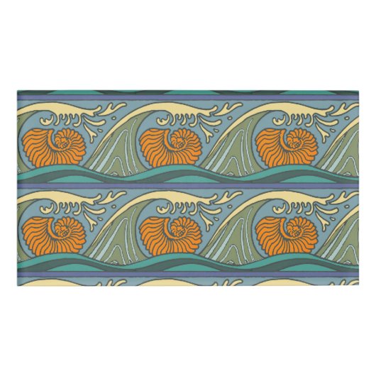 Blue Ocean Waves Nautilus Seashell Patroon Nouveau Naambadge (Voorkant)