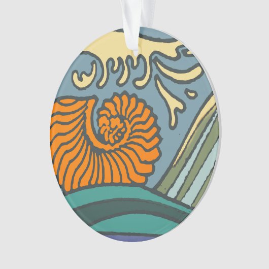 Blue Ocean Waves Nautilus Seashell Patroon Nouveau Ornament (voorkant)