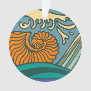 Blue Ocean Waves Nautilus Seashell Patroon Nouveau Ornament