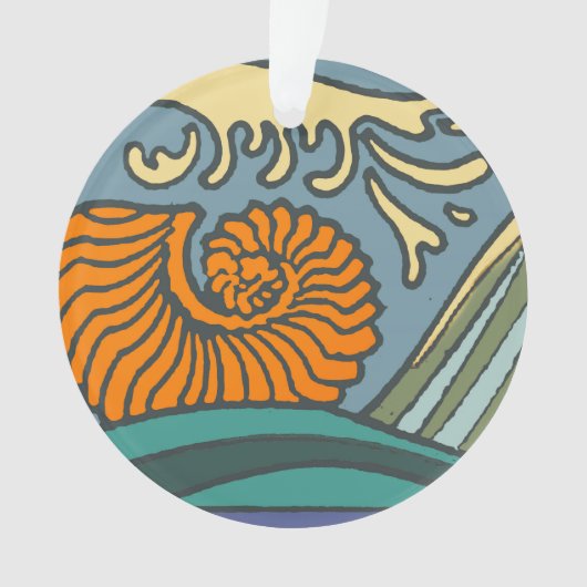 Blue Ocean Waves Nautilus Seashell Patroon Nouveau Ornament (voorkant)