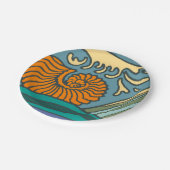 Blue Ocean Waves Nautilus Seashell Patroon Nouveau Papieren Bordje (Gekanteld)