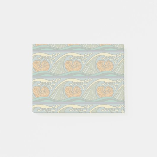 Blue Ocean Waves Nautilus Seashell Patroon Nouveau Post-it® Notes (Voorkant)