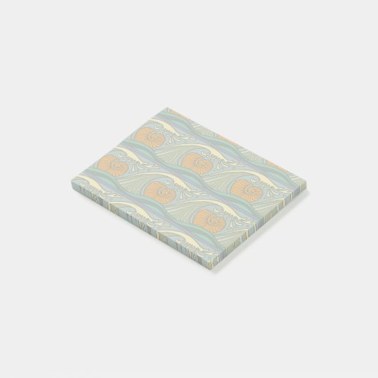 Blue Ocean Waves Nautilus Seashell Patroon Nouveau Post-it® Notes (Schuin)