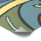 Blue Ocean Waves Nautilus Seashell Patroon Nouveau Poster (Hoek)