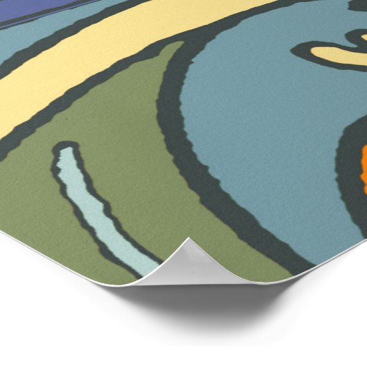 Blue Ocean Waves Nautilus Seashell Patroon Nouveau Poster (Hoek)