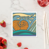 Blue Ocean Waves Nautilus Seashell Patroon Nouveau Servet (Insitu)