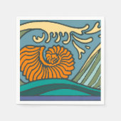 Blue Ocean Waves Nautilus Seashell Patroon Nouveau Servet (Voorkant)