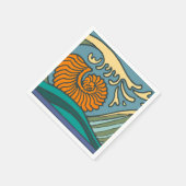Blue Ocean Waves Nautilus Seashell Patroon Nouveau Servet (Hoek)