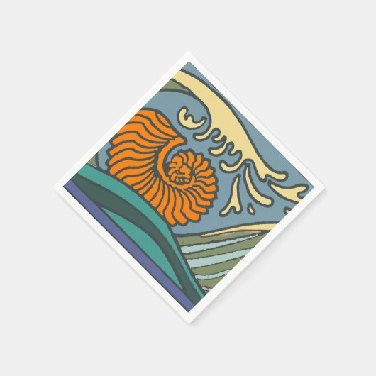 Blue Ocean Waves Nautilus Seashell Patroon Nouveau Servet (Hoek)