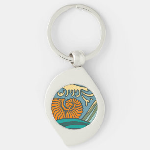 Blue Ocean Waves Nautilus Seashell Patroon Nouveau Sleutelhanger