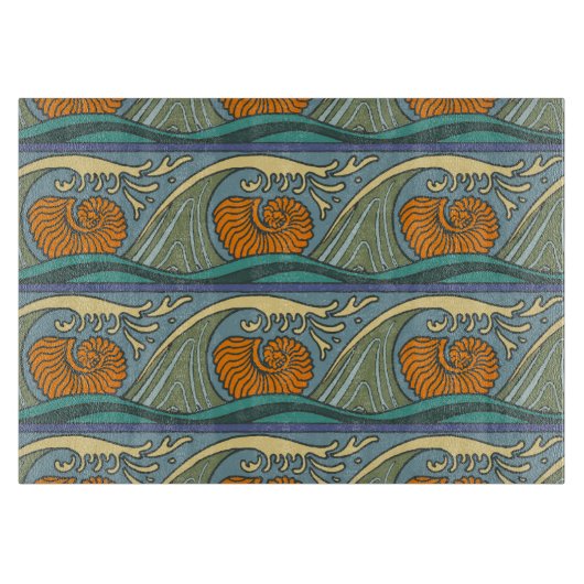 Blue Ocean Waves Nautilus Seashell Patroon Nouveau Snijplank (Voorkant)