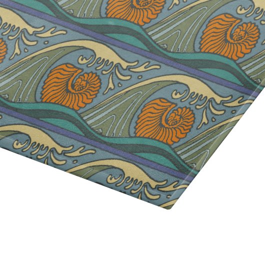 Blue Ocean Waves Nautilus Seashell Patroon Nouveau Snijplank (Hoek)