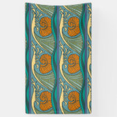 Blue Ocean Waves Nautilus Seashell Patroon Nouveau Spandoek (Verticaal)