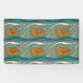 Blue Ocean Waves Nautilus Seashell Patroon Nouveau Spandoek (Horizontaal)