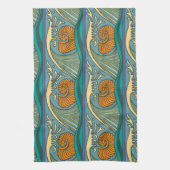 Blue Ocean Waves Nautilus Seashell Patroon Nouveau Theedoek (Verticaal)