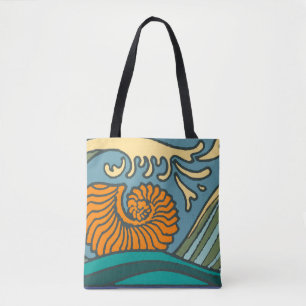 Blue Ocean Waves Nautilus Seashell Patroon Nouveau Tote Bag