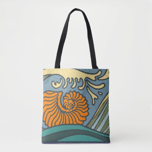 Blue Ocean Waves Nautilus Seashell Patroon Nouveau Tote Bag (Voorkant)