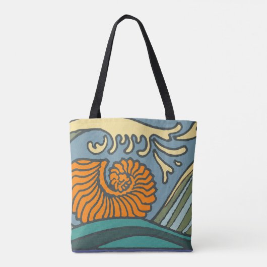 Blue Ocean Waves Nautilus Seashell Patroon Nouveau Tote Bag (Achterkant)