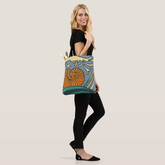 Blue Ocean Waves Nautilus Seashell Patroon Nouveau Tote Bag (Op model)