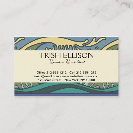 Blue Ocean Waves Nautilus Seashell Patroon Nouveau Visitekaartje (Achterkant)