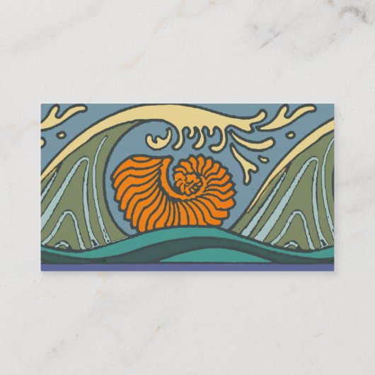 Blue Ocean Waves Nautilus Seashell Patroon Nouveau Visitekaartje (Achterkant)